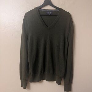 Brooks Brothers Men's Wool V-Neck Sweater 100% Merino Wool Earth Forest Green M